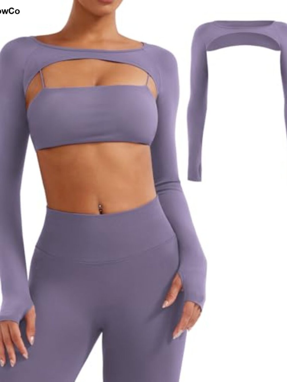 Seamless Long Sleeve Shrug Thumbholes Crop Top Workout Gym Bolero